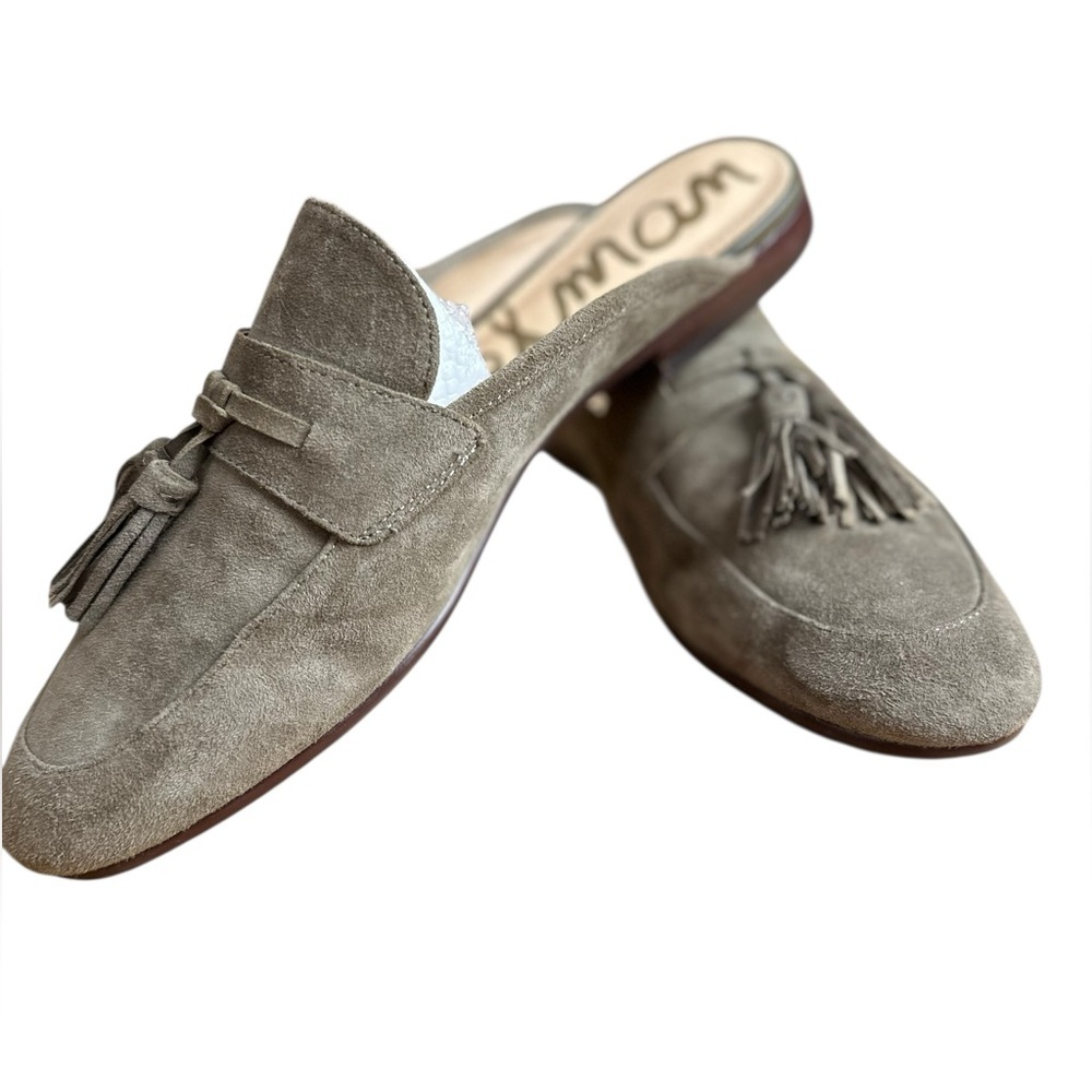 Sam Edelman Olive Green Suede Tassel Mules Size 9.5